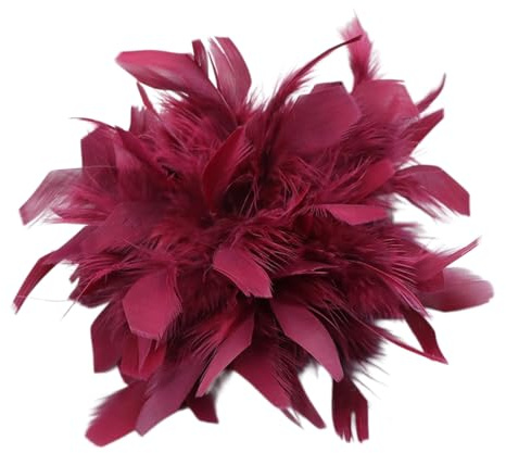 Wambere Broche de pluma para mujer, broche de plumas de pavo, corsé de plumas, vintage, accesorio para el pelo para manualidades, bodas, fiestas, cumpleaños, joyas, accesorios, color rojo vino
