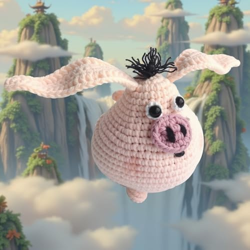 Kitcroet Flying Pig Häkelset für Anfänger, Schritt-für-Schritt-Häkelanleitung für einfachen Einstieg, DIY-Häkel-Strickmaterial-Set enthält alle benötigten Werkzeuge, bestes Geschenk für Freunde und