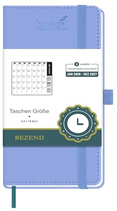 BEZEND Taschenkalender 2026 2027 Monatskalender 1 Monat 2 Seiten ca. A6