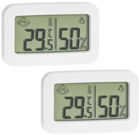 QWORK® 2-Pack Desktop Mini Hygrometer Indoor Thermometer with Comfort Level Display - 34 * 55mm - for Home, Office, Warehouse, Greenhouse, Reptile Incubator