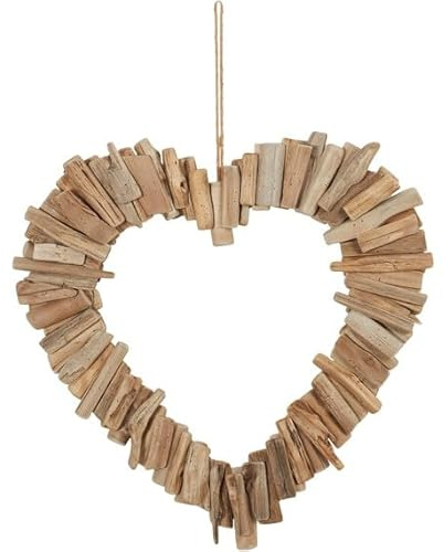 New Driftwood Heart Wreath – 40cm Rustic Brown Wood & Jute Hanging Decoration – Elegant Heart-Shaped Natural Wreath for Wall, Door, or Window N-49