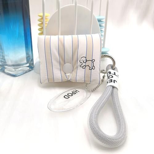 HPOD Kompatibel med AirPods-fodral, trendig och trendig dunbomull vadderad quiltad hörlursväska med bärbart rep för Airpods Pro och Airpods 3 fodral (körsbärshund med 13 cm bärbart rep)