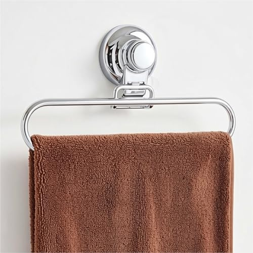 Poywaze Porta asciugamani a ventosa per bagno, anello per asciugamani in acciaio inossidabile, montaggio a parete, senza foratura, portasciugamani da cucina argento, portata massima 5 kg