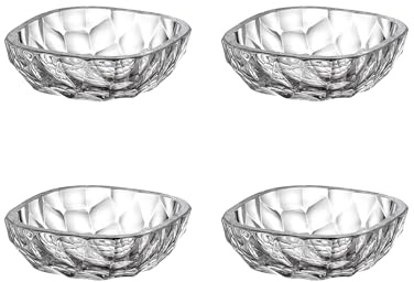 Crystal Bohemia Servierschüssel aus Titan-Kristallglas - 120 x 120 x 40 mm, Spülmaschinenfest, Leicht - Kompakte Schale für Nüsse, Desserts, Suppen & Snacks - Ideal für Alltag, Küche & Gäste - 4er-Set