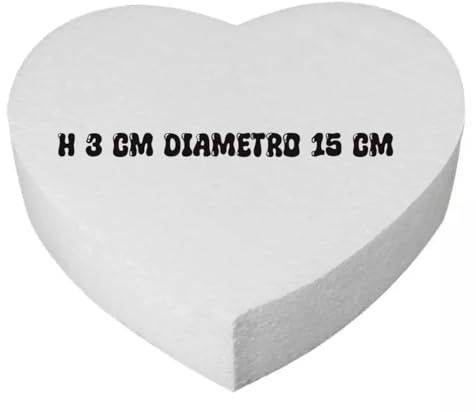 Base in Polistirolo a Forma di Cuore, 15 cm Diametro x 3 cm Altezza, Bianco, per Cake Design e Decorazioni Dolci