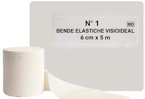 Umbra Medical Italy Visioideal Benda Elastica di Supporto – Latex Free – Bianca, Morbida e Conformabile – 5m o 7m – Per Garze, Bendaggi, Fisioterapia e Ossido di Zinco – Vari Formati (6cm x 5m)