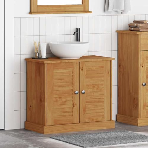 Qnhdfrt Lavabo VIGO marrone miele 67,5 x 34 x 59 cm pino massello vintage armadio bagno con 2 ante e scaffali, salvaspazio per piccolo bagno e WC degli ospiti