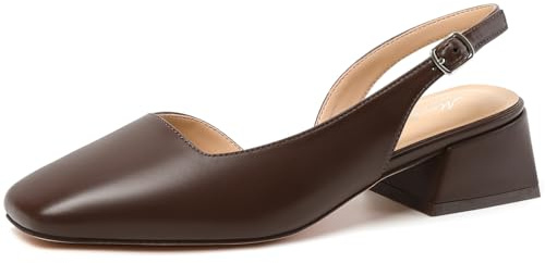 Mostrin Brown Chunky Low Heels for Women D'Orsay Slingback Block Heel Pumps Closed Square Toe Mary Jane Dress Shoes for Work Office Daily Wedding Size 8