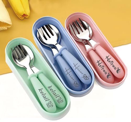 Posate Bambini Personalizzate,Nome e Motivo Personalizzabili,Posate Acciaio Inox Bambini,Regali per Ragazzi e Ragazze,Rosa, Blu, Verde,20 Modelli.