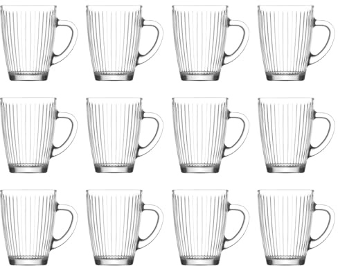 LAV 300ml Hestia Glasbecher - Klar - 12x Latte Tee Heiße Schokolade Cappuccino Espresso Trinken Becher Gläser-Set mit Griff