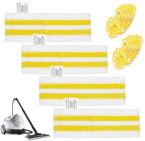 Universal Bodentuchset für kärcher dampfreiniger zubehör SC 2/3/4/5, 6er Set mit 4 Bodentüchern und 2 Überzügen, Klettverschluss-System, waschbar, langlebig für gründliche Bodenreinigung