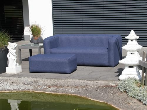 Premium PRO Design Aufblasbares Sofa mit Soft-Touch Textil-Oberfläche - Outdoor Loungesessel & Gartenmöbel - Ergonomische Camping Couch - Inkl. Tragetasche (Blau, Meridian Sofa mit Lounge Sitz)