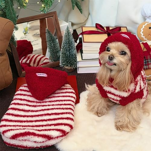 2er-Pack Hunde Kleidung, Gestreifte Fleece Hundepullover Winter, Hundepullover Weihnachten für Kleine Hunde, Hunde-Hoodie für Chihuahua, Bulldogge, Dackel, Mops(Medium)
