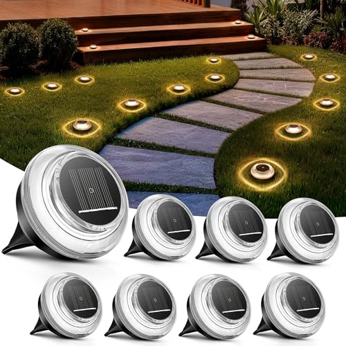 8 Paquetes Luces Solares LED Exterior Jardin Suelo, luz Solar Exterior Jardin con Efectos de Sombra, IP65 Impermeabili Lamparas Solares per Giardino, Terrazze Jardín, Camino, Blanco Cálido