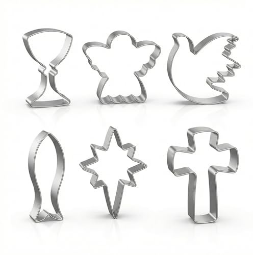 VYNZOR Set di 6 stampi per biscotti pasquali, con croci e pesciolini, in acciaio inox, adatti per Comunione, Cresima e Battesimo