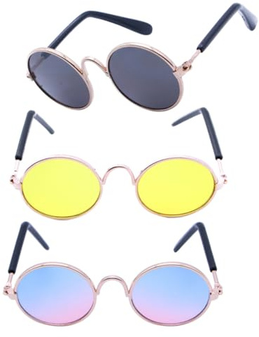 Cat Glasses 3pcs Decorative Party Sunglasses for Cats and Dogs | Metal Frame Resin Lens, Lightweight Compact Build, Bike and Festival Wear, Unique Style