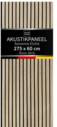 3D Akustikpaneele 275x60cm Sonoma Eiche (9mm dick) Wandverkleidung Akustik-Wandpaneel in Holz-Optik für Wand&Decke - Lamellenwand Dekor & Schallschutz - für stilvolle Raumakustik im Wohnzimmer Büro