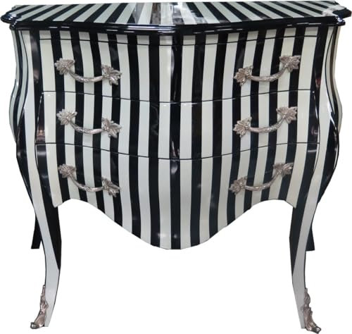 Casa Padrino Cómoda Barroca Negro/Blanco Rayas 100 cm - Muebles de Estilo Antiguo - Cómoda Cajonera Cómoda