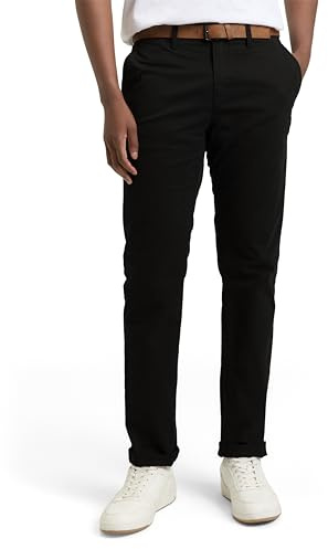 TOM TAILOR Denim Herren Slim Fit Chino Hose mit Gürtel 29999 - Black 30W / 32L