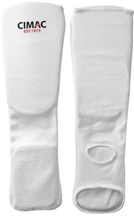 CIMAC Shin/Instep Protectors - Junior Size - Shin Guards with Full-Length Padded Foam, 12mm Thick Foam Padding, Suitable for Karate, Taekwondo, Kickboxing, Training, and Sparring - White