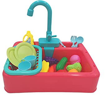 NIWWIN Giocattoli per lavello da Cucina per Bambini Set con Acqua Corrente Regali educativi Giochi di finzione per Ragazzi Ragazze Simulazione Lavastoviglie Rubinetto di Lavoro e Scarico (Rosa)