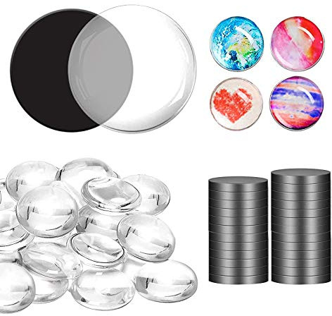 Yisscen Selbstklebbare Mini-Magnete, 100 Stücke DIY Kühlschrank Magnete, Rund, Glas und Kabochons für Basteln
