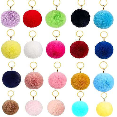 Bkrdty Portachiavi Pompons 20 Pezzi Multicolore Portachiavi in Morbida Pelliccia con Anello per Cappelli Scarpe Borse