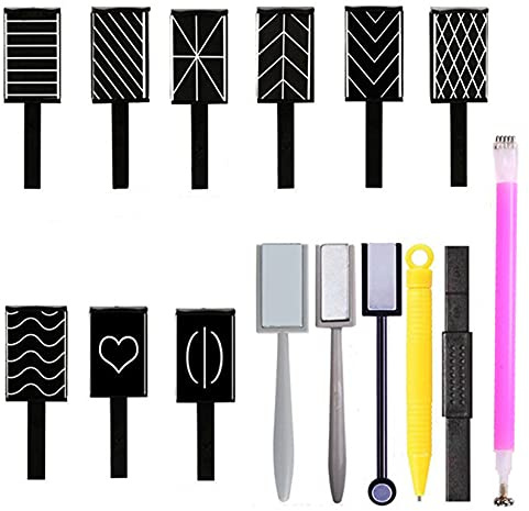 Nail Magnet Pen,MKNZOME 15 Pcs Double Head Magnet Stick Nail Art Tool Set for Magic 3D Cat Eye UV Gel Nail Polish Manicure Print DIY Tool