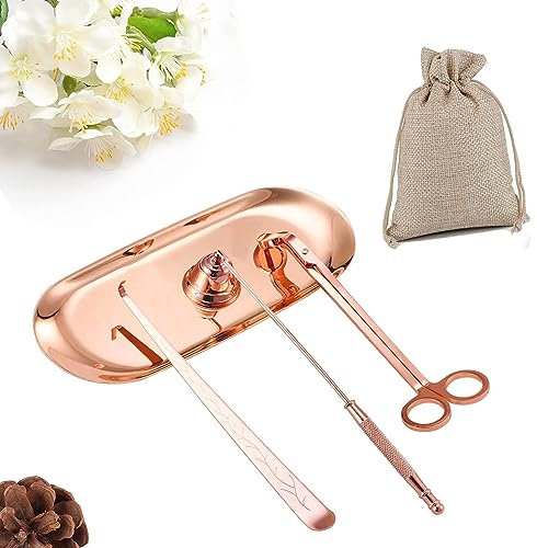 QeeHeng Éteignoir à mèche avec Plateau 4 en 1 - Bouche de Flamme - Accessoires pour Coupe-Bougie - Éteignoir de Bougie - Acier Inoxydable (Rose)
