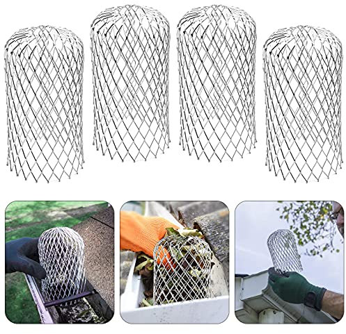 4 Pack Aluminum Gutter Guards Expandable Filter Strainer Leaf Strainer Downpipe Leaf Guard Gutter Mesh Drain Pipe Cover Protection Easy Install Moss, Muck, Mud & Debris Guard, from 2 to 4 inches