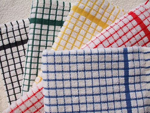 Vision Textiles Night Dreamz Terry Tea Towel Pack of 12- Soft, Super Absorbent and Lint Free Kitchen Towels- 100% Cotton Dish Cloth (Mono Check (40 x 60cm))