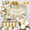 NiCoLa Gold and White Birthday Party Decorations Set, Happy Birthday Banner, Tissue Paper Poms, Latex Balloons, Glitter Garlands, Hanging Swirls