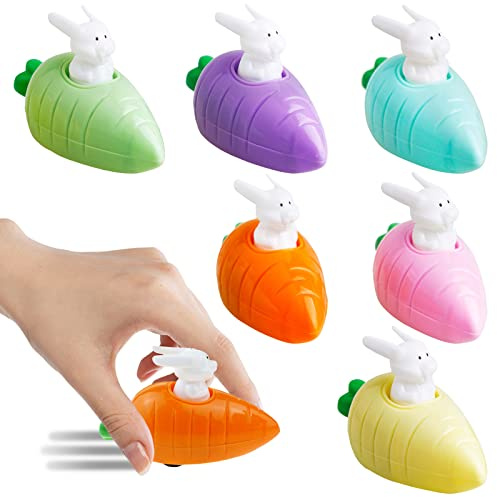Lot de 6 lapins remontables avec carotte, cadeaux de Pâques, mouvement de lapin, jouet de voiture, jouet de voiture, jouet à remonter, jouet à remonter, cadeau pour enfants, garçons et filles