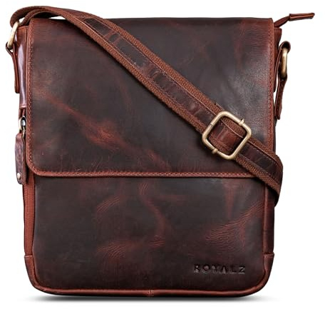 ROYALZ Cleveland Vintage Leder Umhängetasche Herren Klein stilvolle Vintage Männer Schultertasche aus Echtleder;Farbe:Schwarz