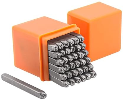 Yuhtech 37-Piezas Número y Letra Stamp Set, Juego de Herramientas de Estampado de Metal 3mm (A-Z, &, 0-9, Forma de Corazón), Punzón para Estampar Kit de Estampado de Metal