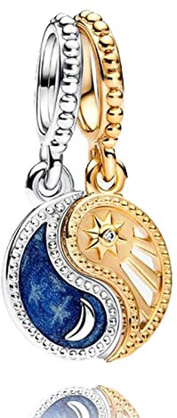 Annmors 925 Sterling Silber Bead Charms Europäische Armbänder und Halskette Perlen Bicolor Teilbarer Sonne Mond 5A Zirkonia,Weihnachten,Valentinstag,Muttertag,Geschenkanhänger für Frauen und Mädchen