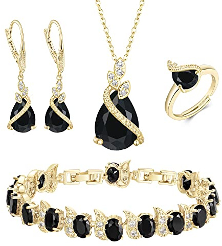 Clearine Juego de joyas de boda para la novia, collar de lágrima de circonita, pendientes de espalda y pulsera de tenis y anillo ajustable, regalo para el día de madre, aniversario, cumpleaños,