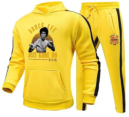 Bruce Lee Tracksuit Casual Two Piece Set Kung Fu Arte Marcial Bruce Lee Sudadera con Capucha Impresa en 3D y pantalón para Hombres Mujeres