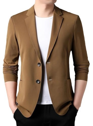 OFFSUM Cappotto Blazer da Uomo - Giacca da Uomo Sottile Primavera Autunno Casual Comoda Semplice Taglie Forti Manica Lunga per Lavoro D'Ufficio Abbigliamento Streetwear Quotidiano, Marrone, 4XL