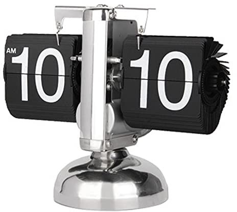 Tyenaza Flip Desk Clock, Digital Flip Down Clock, Retro Minimalist Single Foot Mechanical Auto Flip Clock Desk Clock for Home Livingroom(black)