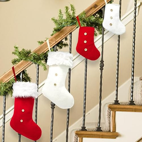 Weihnachtsstrumpf, 4 Stück Gestrickt Nikolausstiefel Nikolausstrumpf Weihnachtssocken zum Befüllen & Aufhängen, Nikolaussocke für Kamin, Weihnachtsbaum, Wand, Treppe Weihnachtsfeier Dekoration