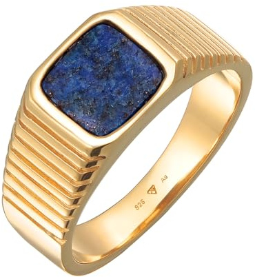Kuzzoi Anello con sigillo da uomo con piastra di sodialite (10 mm) in argento Sterling 925 placcato oro, anello in argento da uomo, misura 60-66, Gemma, Sodalite, gold