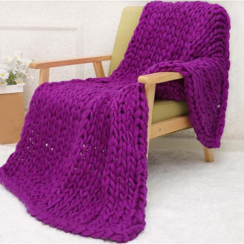 Amunpitic Chunky Knit Blanket, Gestrickte Decken Handgefertigt, Strickdecke für Bett, Handgemachte Chunky Knit Decke, Couch, Bett, Heimdekoration, Bankett, Weihnachten (Purple 60x80cm)