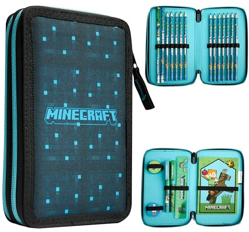 Minecraft Federmäppchen Jungen und Mädchen Mäppchen Gefüllt Creeper Federmappe mit Schreibwaren Gamer Geschenke für Kinder und Teenager