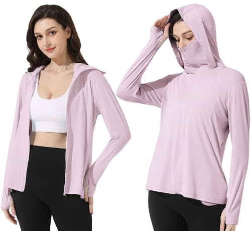 Mingyuezai Women's UPF 50+ Sun Protection Jacket UV Lightweight Hooded SPF Long Sleeve Sun Shirt(Z3724PK,M)