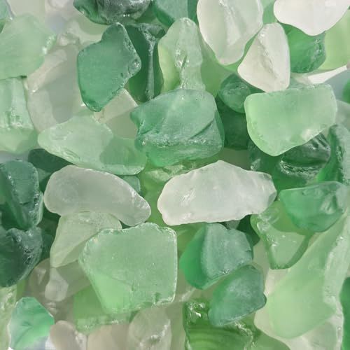 QYGL Sea Glass Block - 1LB Green Mixed Frosted Sea Glass - Vase Filler and Aquarium Ornament, DIY Craft Supplies for Art, Sea Glass Decor, Beach Weddings, and Home Decor