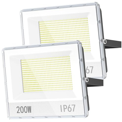 Focos LED Exterior 200W, 20000LM 7000K Super Brillante Proyector LED Exterior Blanco Foco, IP67 Impermeable Floodlight, Iluminación de Seguridad para, jardin, Garaje, Estacionamiento, Estadio (2)