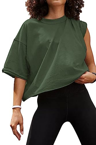 AirMood Oversize Allenamento Crop Tshirt Top Oversize Casual Basic Loose Fitted Tees T-Shirt, Verde, M