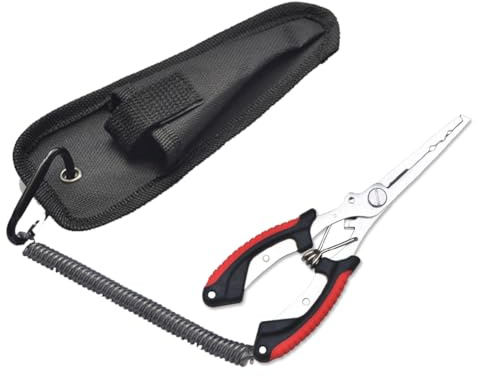 Angelzange, Sprengringzange Angeln, Hakenlöser Zange, Angeln Zangen, Hakenentferner, zum Entfernen von Angelhaken, Schneiden von Angelschnüren, mit Sicherheitsseil und Aufbewahrungstasche, 16 x 5.3cm