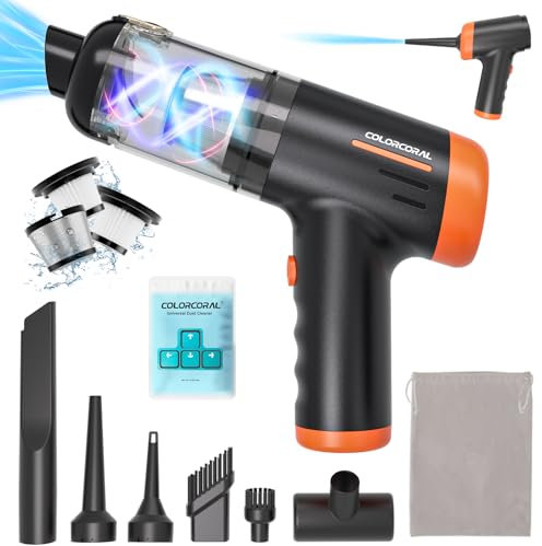 ColorCoral Handheld Vacuum Cleaner 16000PA Brushless Powerful Cordless Car Vacuum, Rechargeable 4-in-1 Mini Vacuum for Car Interior, Pet Hair, Home, Desk with Cleaning Gel
